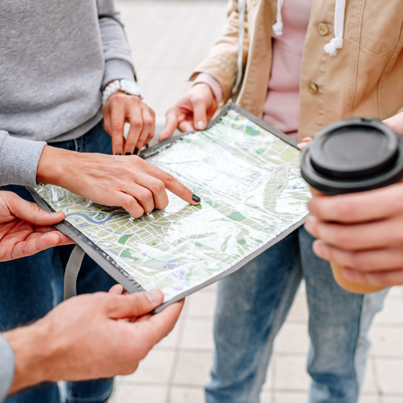 people looking at a map