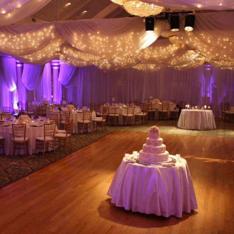 wedding reception dance floor with wedding cake
