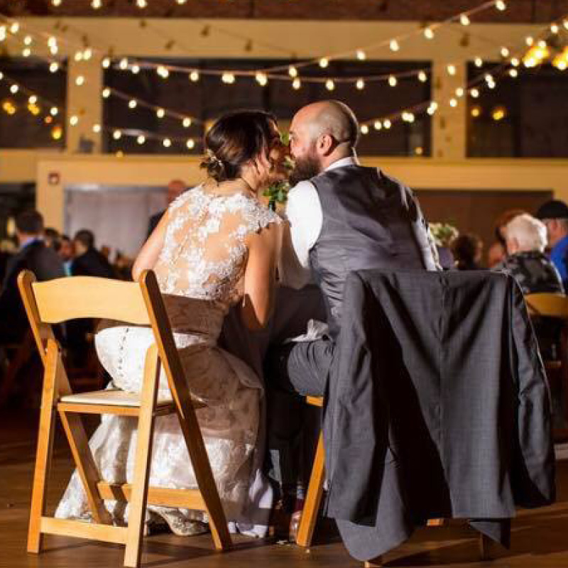 bride and groom kissing